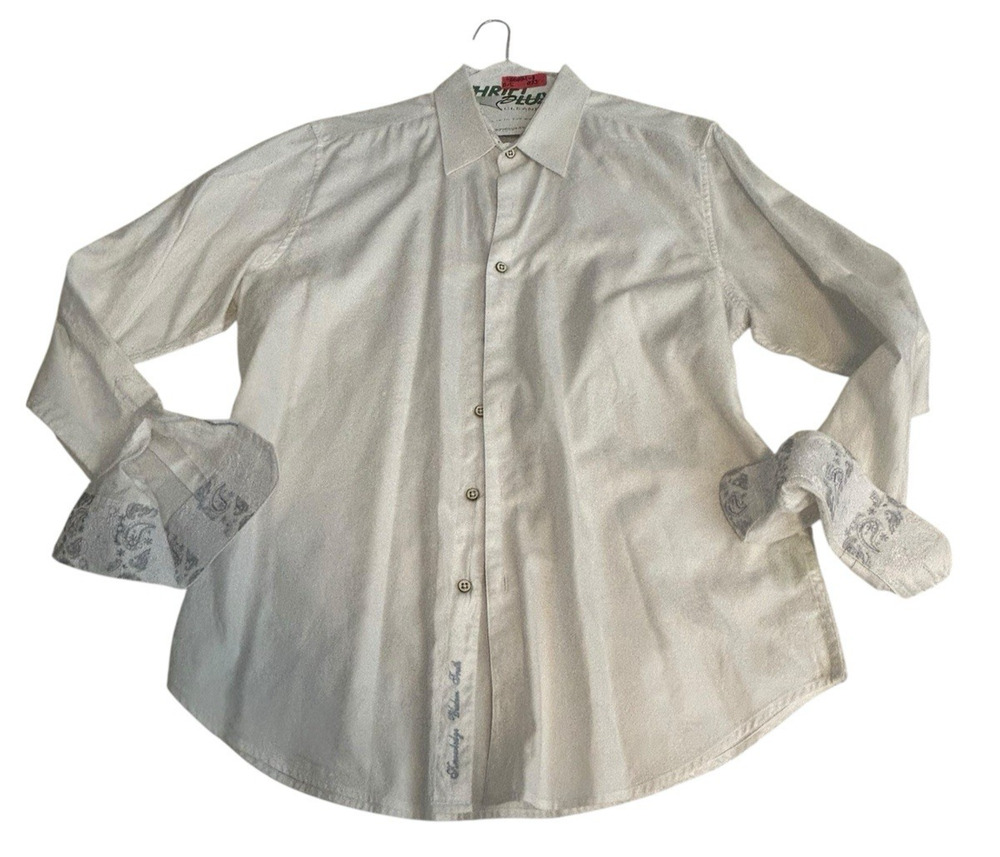 Robert Graham Men XL Wht Jacquard Paisley Long Sleeve Button Down Flip Cuff READ
